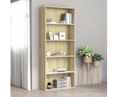 vidaXL Bibliothèque à 5 niveaux Blanc et chêne 80x30x189 cm Aggloméré