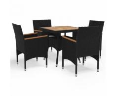 vidaXL Ensemble à dîner de jardin 5 pcs Noir Résine tressée et acacia