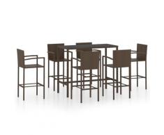 vidaXL Ensemble de bar de jardin 7 pcs Résine tressée Marron
