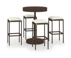 vidaXL Meuble de bar de jardin 5 pcs et coussins Résine tressée Marron