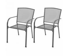 vidaXL Chaises empilables de jardin 2 pcs Acier Gris