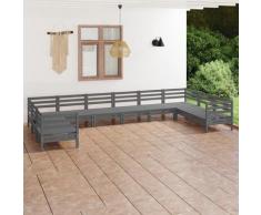 vidaXL Salon de jardin 10 pcs Gris Bois de pin massif