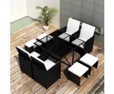 vidaXL Salon de jardin encastrable 9pcs et coussin Résine tressée Noir