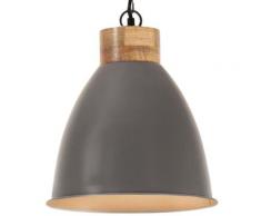 vidaXL Lampe suspendue industrielle Gris Fer et bois solide 35 cm E27