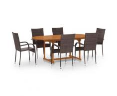 vidaXL Ensemble de salle à manger de jardin 7pcs Résine tressée Marron