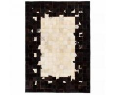 vidaXL Tapis Cuir véritable Patchwork 80 x 150 cm Carré Noir/Blanc