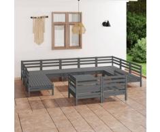 vidaXL Salon de jardin 12 pcs Gris Bois de pin massif