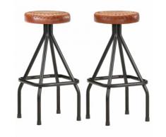 vidaXL Tabourets de bar 2 pcs Cuir véritable et toile
