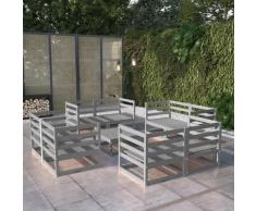 vidaXL Salon de jardin 9 pcs Gris Bois de pin massif