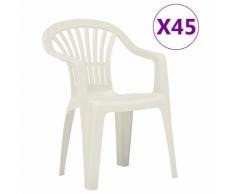 vidaXL Chaises empilables de jardin 45 pcs Plastique Blanc