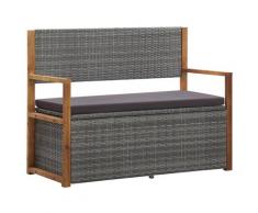 vidaXL Banc de rangement 110 cm Résine tressée et bois d'acacia Gris