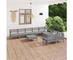vidaXL Salon de jardin 10 pcs Gris Bois de pin massif