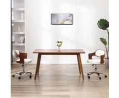 vidaXL Chaise pivotante à dîner Blanc Bois courbé et similicuir