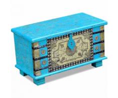 vidaXL Coffre de rangement Bois de manguier bleu 80 x 40 x 45 cm