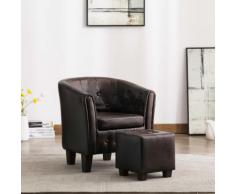 vidaXL Fauteuil avec repose-pied Marron Similicuir