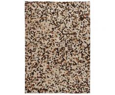 vidaXL Tapis Cuir véritable Patchwork 120 x 170 cm Carré Marron/Blanc