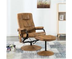 vidaXL Fauteuil de massage avec repose-pied Marron Similicuir daim