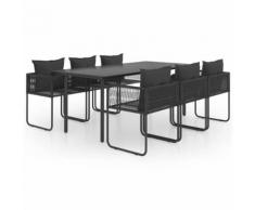 vidaXL Salon de jardin 7 pcs PVC Résine tressée Noir