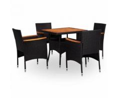 vidaXL Salon de jardin 5 pcs Résine tressée et bois d'acacia Noir