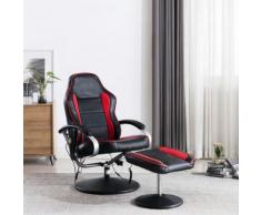 vidaXL Fauteuil de massage avec repose-pied Noir et rouge Similicuir