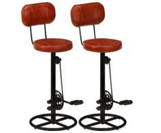 vidaXL Tabourets de bar 2 pcs Noir et marron Cuir de chèvre véritable