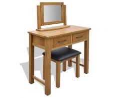 vidaXL Coiffeuse avec tabouret Bois de chêne massif