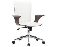 vidaXL Chaise pivotante de bureau Blanc Similicuir et bois courbé