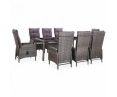vidaXL Salon de jardin 9 pcs Résine tressée et verre trempé Gris