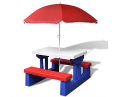 vidaXL Table et bancs de pique-nique avec parasol pour enfants