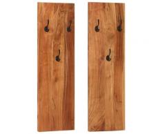 vidaXL Porte-manteaux muraux 2 pcs 36x3x110 cm Bois d'acacia massif