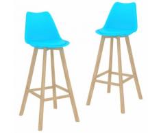 vidaXL Tabourets de bar 2 pcs Bleu PP et bois de hêtre massif