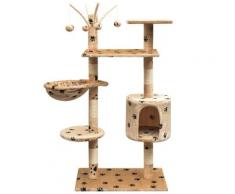 vidaXL Arbre à chat et griffoir Sisal 125 cm Empreintes de pattes Beige
