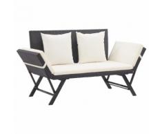 vidaXL Banc de jardin avec coussins 176 cm Noir Résine tressée