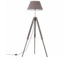 vidaXL Lampadaire à trépied Gris Bois de teck massif 141 cm