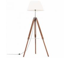 vidaXL Lampadaire à trépied Marron miel et blanc Bois de teck 141 cm
