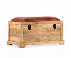 vidaXL Banc de rangement Cuir véritable Bois de manguier 80x44x44 cm