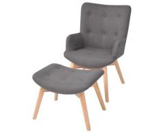 vidaXL Fauteuil avec repose-pied Gris Tissu