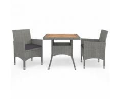 vidaXL Ensemble à dîner de jardin 3 pcs Gris Résine tressée et acacia