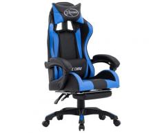 vidaXL Fauteuil de jeux vidéo avec repose-pied Bleu et noir Similicuir