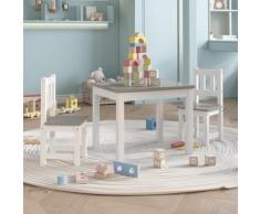 vidaXL Ensemble de table et chaises enfants 3 pcs Blanc et gris MDF