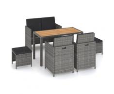 vidaXL Salon de jardin 6 pcs Résine tressée et bois d'acacia Gris