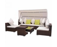 vidaXL Salon de jardin 7 pcs avec baldaquin Résine tressée Marron