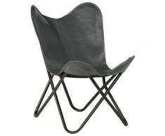 vidaXL Chaise papillon Gris Taille pour enfants Cuir véritable