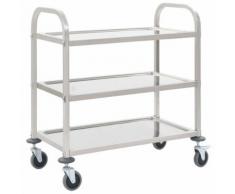 vidaXL Chariot de cuisine à 3 niveaux 87x45x83,5 cm Acier inoxydable