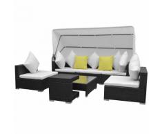 vidaXL Salon de jardin 7 pcs avec baldaquin Résine tressée Noir
