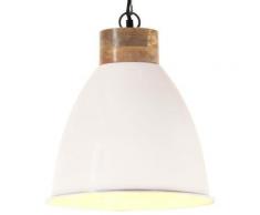 vidaXL Lampe suspendue industrielle Blanc Fer et bois solide 35 cm E27