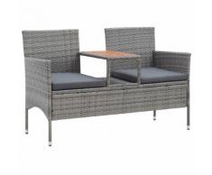 vidaXL Banc de jardin 2places et table à thé 143cm Résine tressée Gris