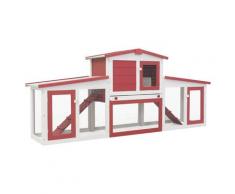 vidaXL Clapier large d'extérieur Rouge et blanc 204x45x85 cm Bois