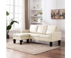 vidaXL Canapé à 3 places avec repose-pied Crème Similicuir