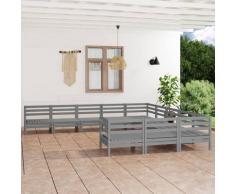 vidaXL Salon de jardin 11 pcs Gris Bois de pin massif